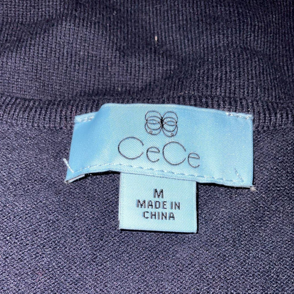 CeCe Women's Cotton Chiffon-Sleeve Mixed-Media Sweater Navy SIZE: M NWT - Picture 4 of 8